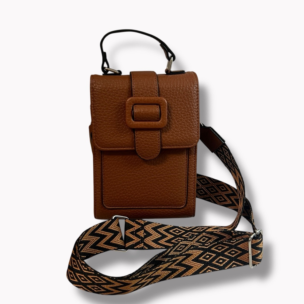 K Carroll Brown Phone Crossbody Bag Adjustable Strap Mini Organizer Purse